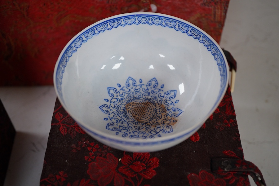 A collection of late 20th century Chinese boxed eggshell bowls